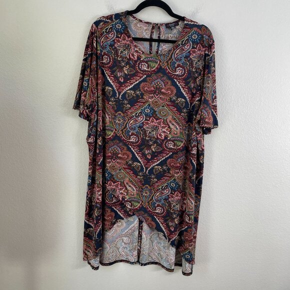 Cocomo Woman Plus 2X  Paisley Tunic Top Blouse Short Sleeve Stretch Shirt Top - Picture 7 of 10